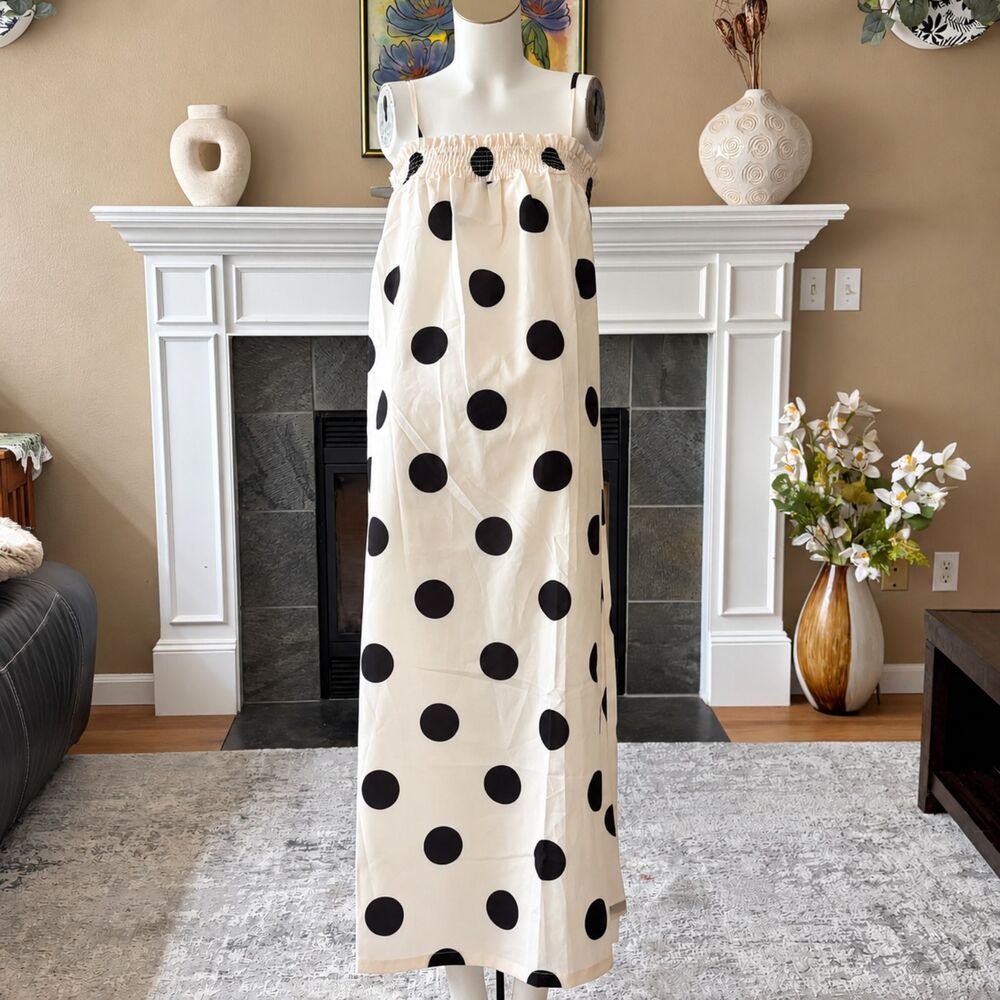 IMILY BELA Ivory Black Polka Dot Strapless Smocked Maxi Dress NWT Size S